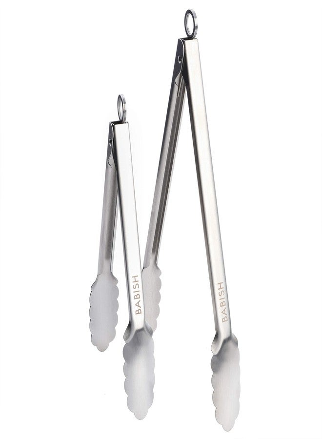 Babish 2-Piece Locking Kitchen Tongs Set - 12” & 9” Stainless Steel Cooking Tongs with Non-Slip Grip - Heavy-Duty BBQ, Grilling & Serving Tools - Image 2